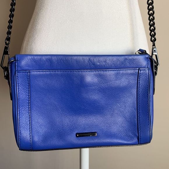 Rebecca Minkoff Purse Crossbody Bag Blue Leather Black Chain Small Medium Used - Picture 4 of 9